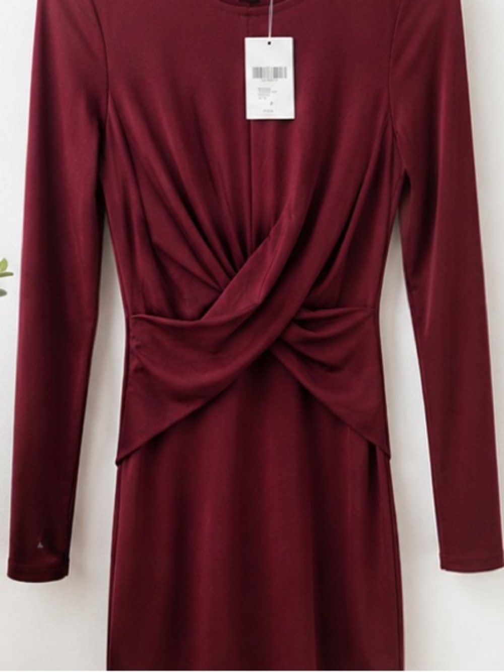 Forever 21 Wine Twist-Front Long Sleeve Dress